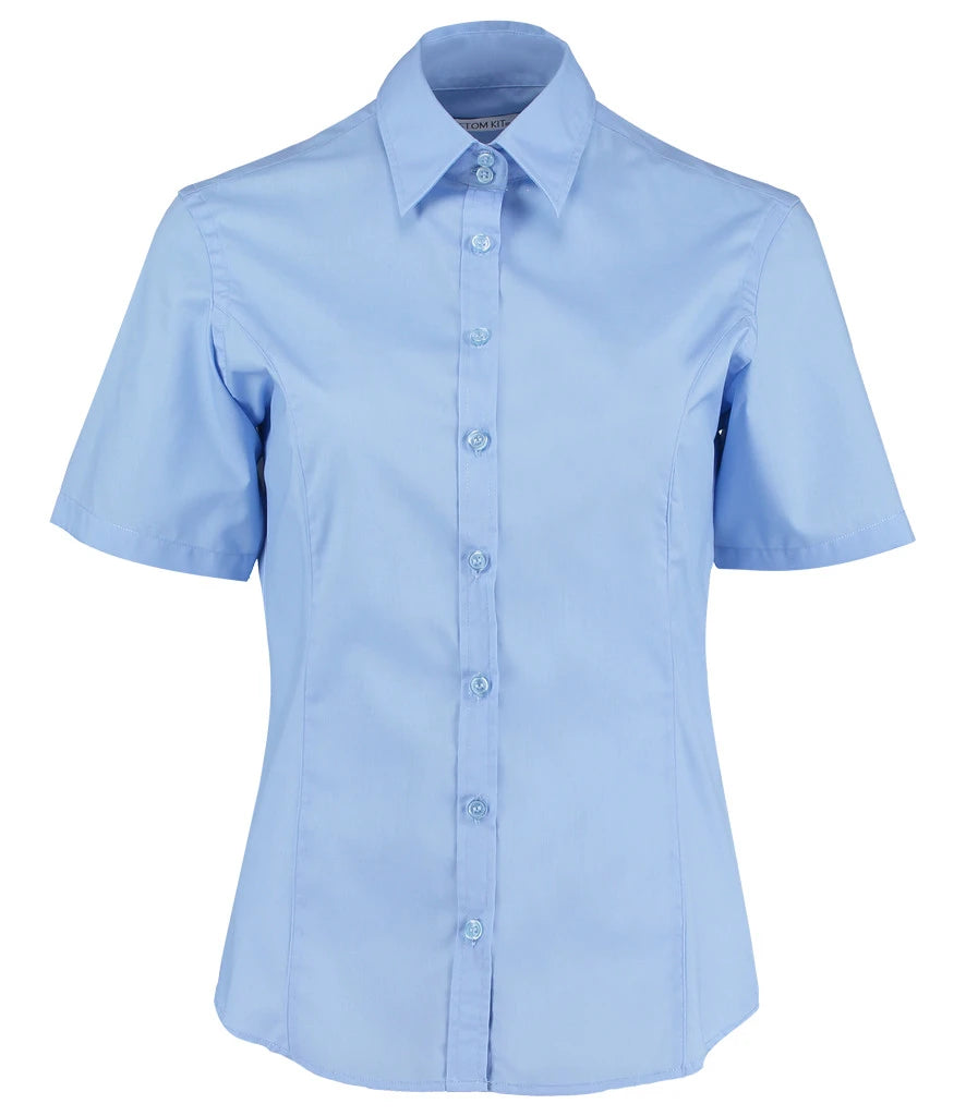 Kustom Kit Ladies Short Sleeve Tailored Business Shirt — Light Blue