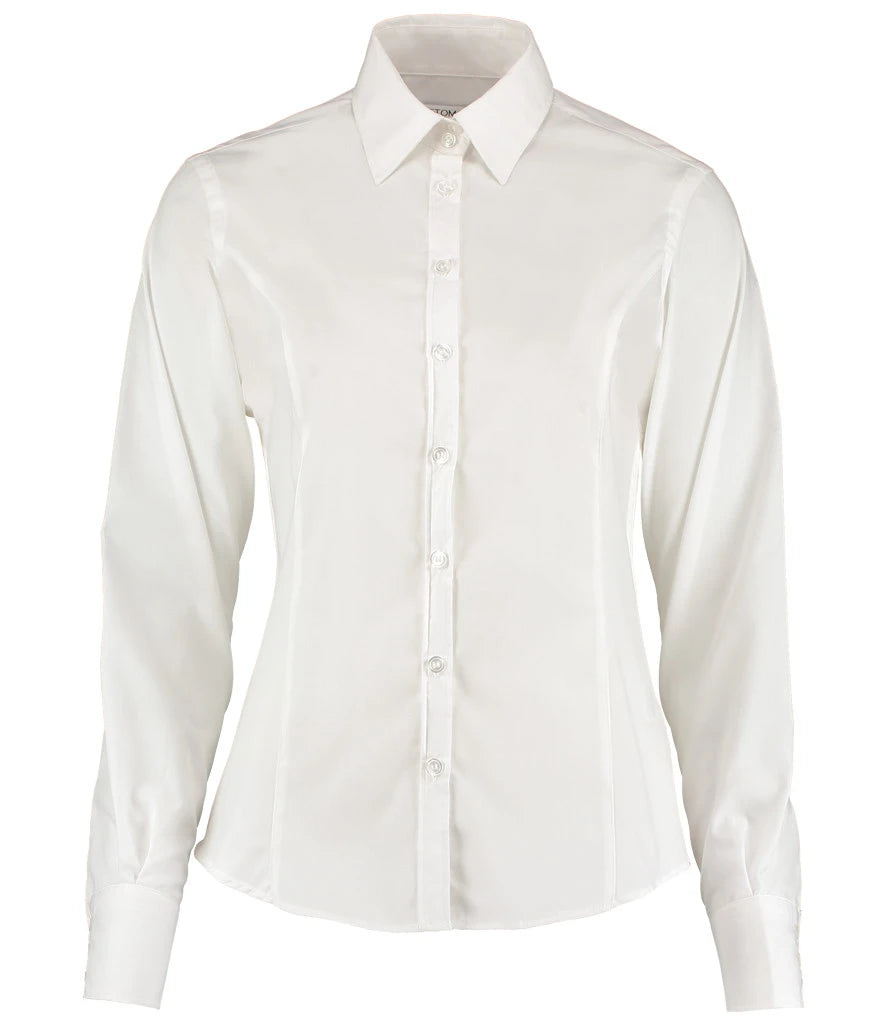 Kustom Kit Ladies Long Sleeve Tailored Business Shirt — White
