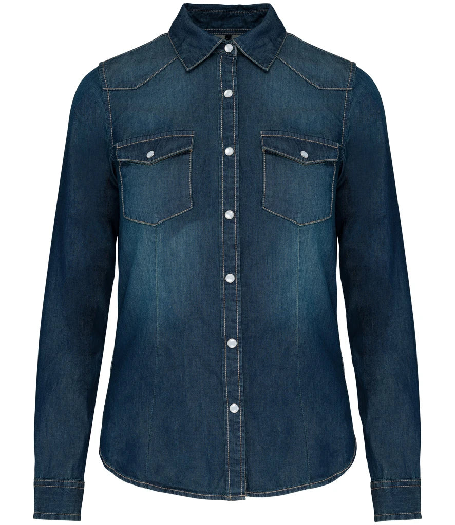 Kariban Ladies Long Sleeve Denim Shirt — Blue Jean