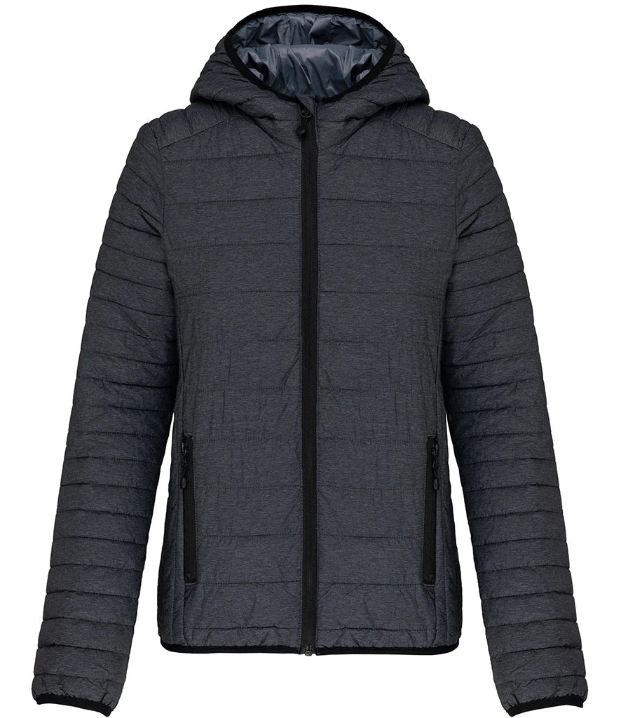 Kariban Ladies Lightweight Hooded Padded Jacket — Marl Dark Grey
