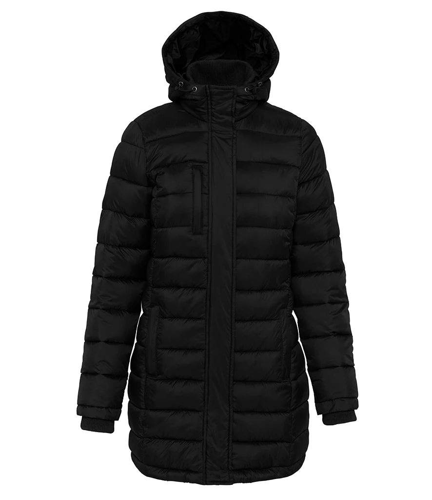 Kariban Ladies Lightweight Long Padded Parka Jacket — Black