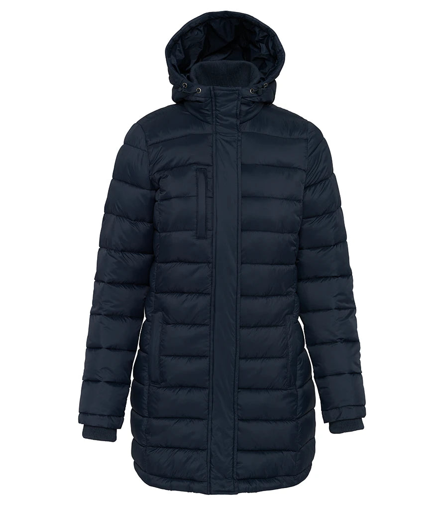 Kariban Ladies Lightweight Long Padded Parka Jacket — Navy