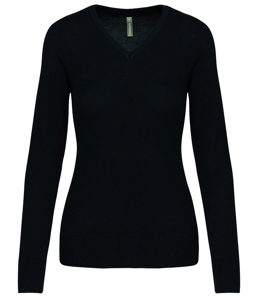 Kariban Ladies Cotton Acrylic V Neck Sweater — Black