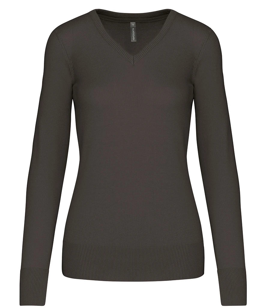 Kariban Ladies Cotton Acrylic V Neck Sweater — Dark Grey