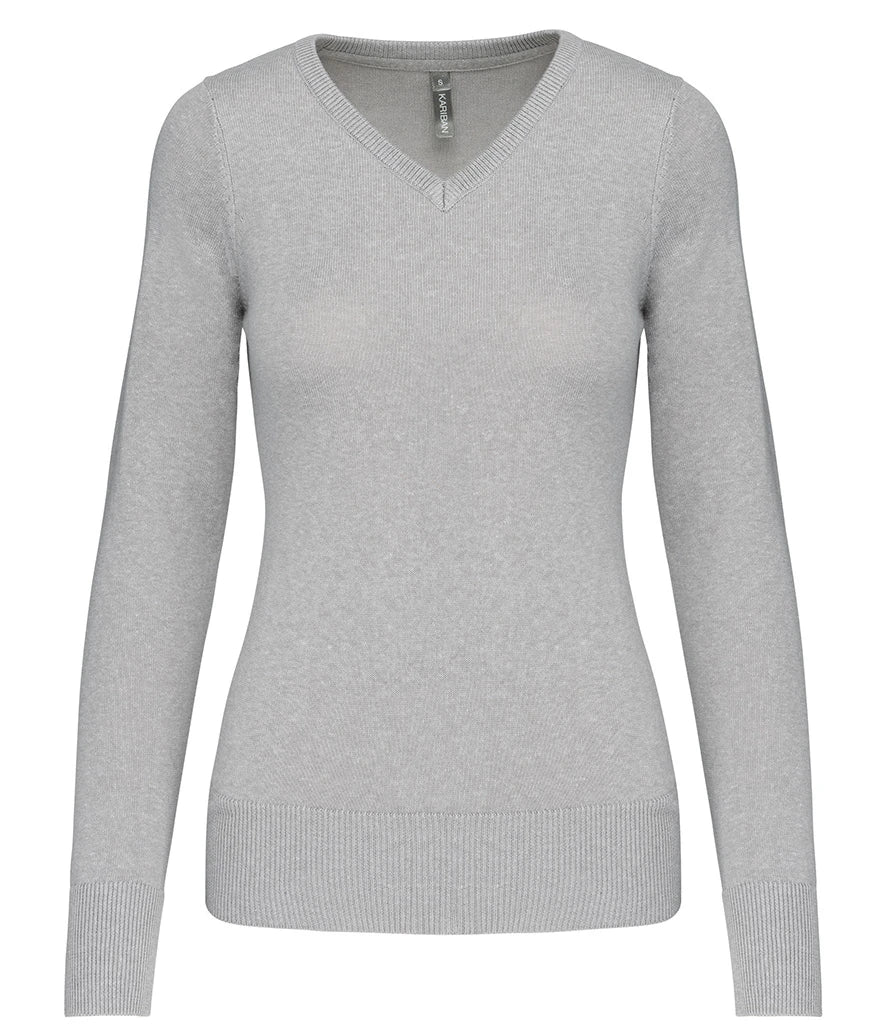 Kariban Ladies Cotton Acrylic V Neck Sweater — Grey Melange