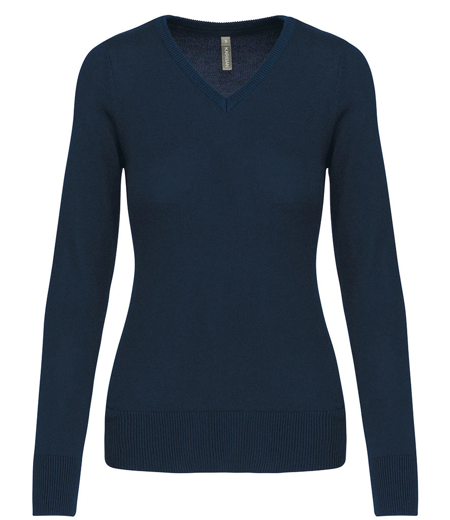 Kariban Ladies Cotton Acrylic V Neck Sweater — Navy