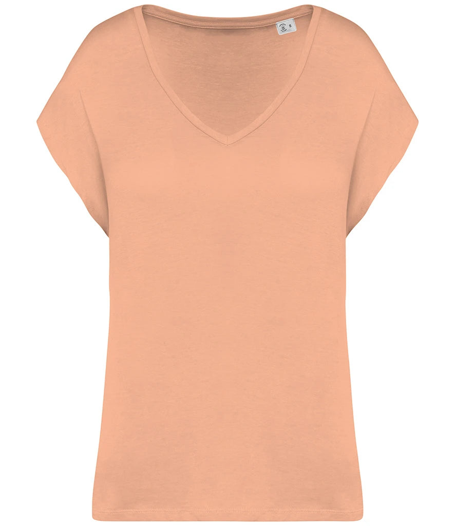 Native Spirit Ladies Oversized V Neck T-Shirt — Apricot