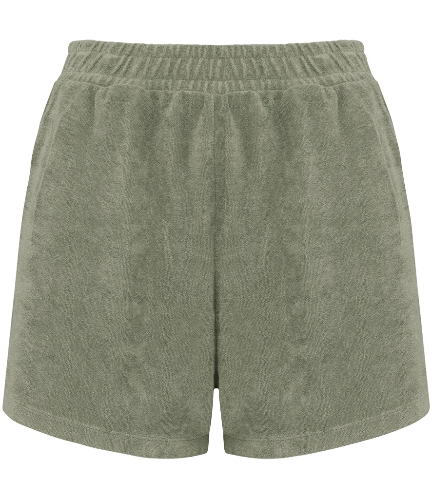 Native Spirit Ladies Terry Towel Shorts — Almond Green