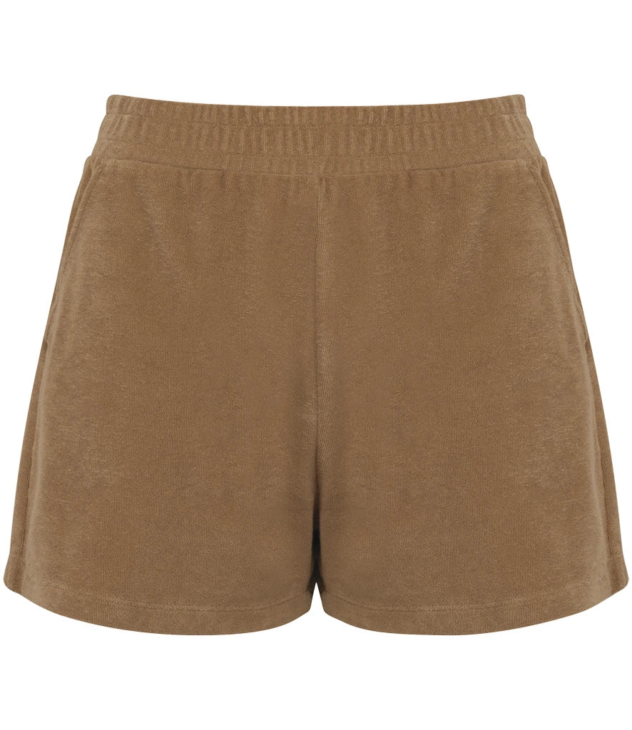 Native Spirit Ladies Terry Towel Shorts — Cream Coffee