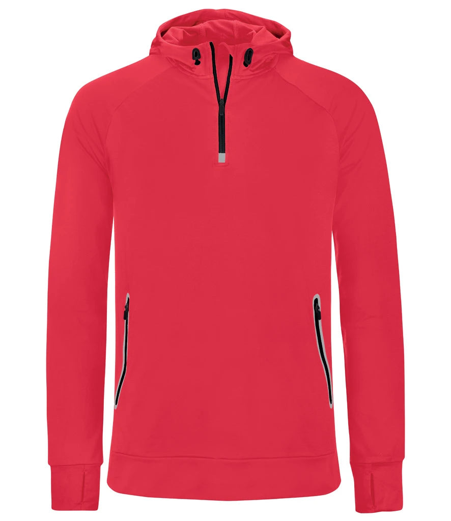 Proact Zip Neck Hooded Sweatshirt — Red