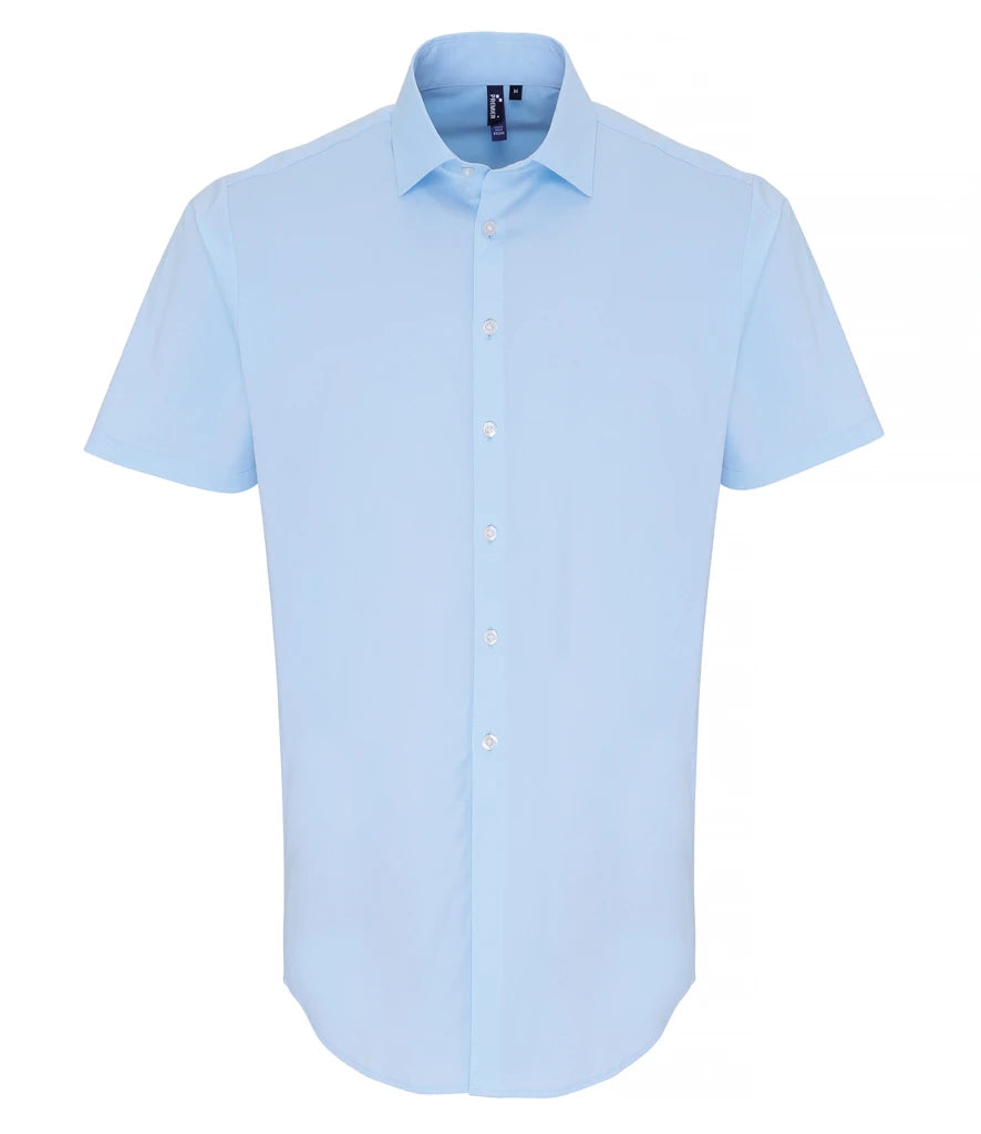 Premier Short Sleeve Stretch Fit Poplin Shirt — Pale Blue