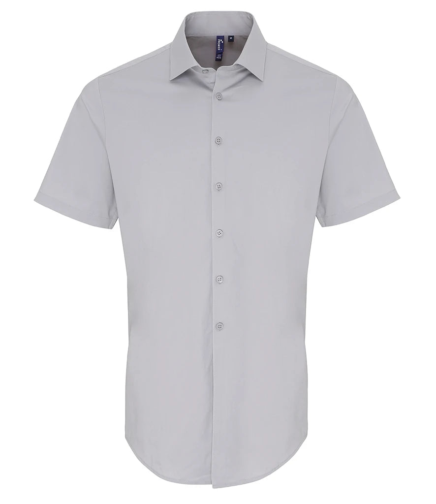 Premier Short Sleeve Stretch Fit Poplin Shirt — Silver