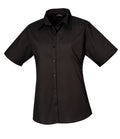 Premier Ladies Short Sleeve Poplin Blouse — Black