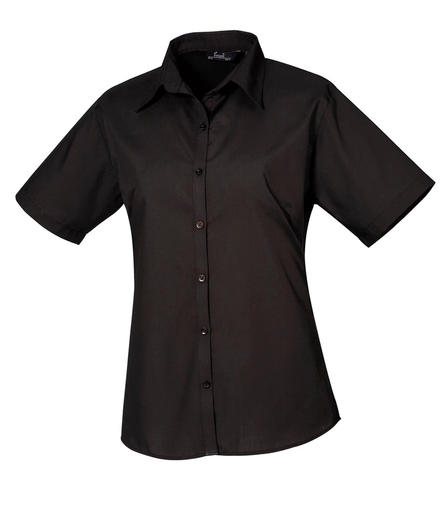 Premier Ladies Short Sleeve Poplin Blouse — Black