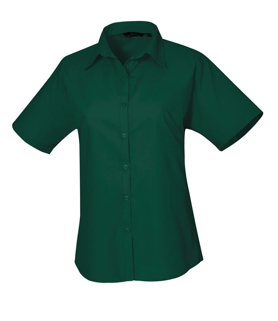 Premier Ladies Short Sleeve Poplin Blouse — Bottle Green