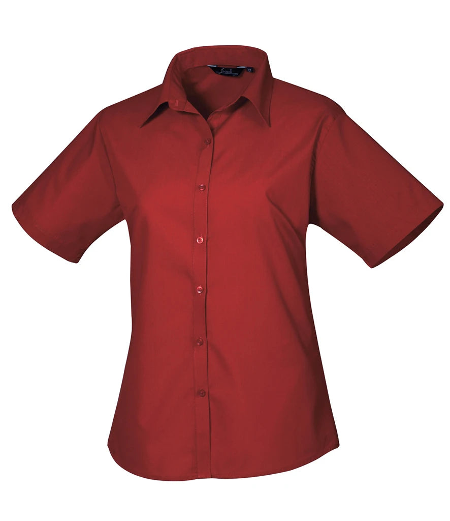 Premier Ladies Short Sleeve Poplin Blouse — Burgundy