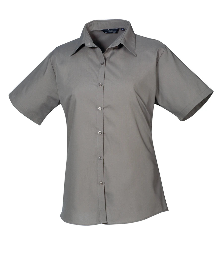 Premier Ladies Short Sleeve Poplin Blouse — Dark Grey