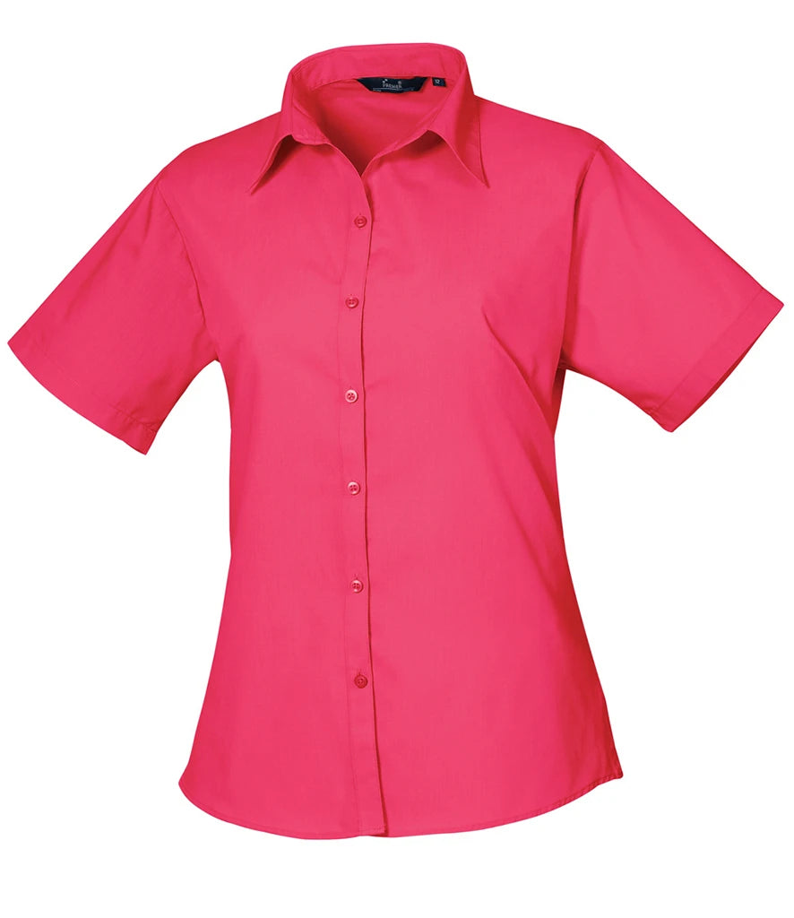 Premier Ladies Short Sleeve Poplin Blouse — Hot Pink