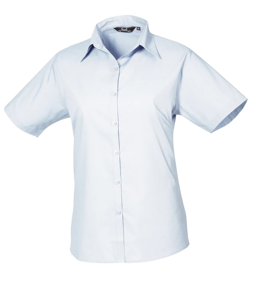 Premier Ladies Short Sleeve Poplin Blouse — Light Blue