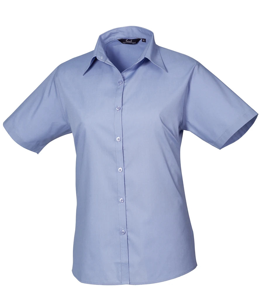 Premier Ladies Short Sleeve Poplin Blouse — Mid Blue