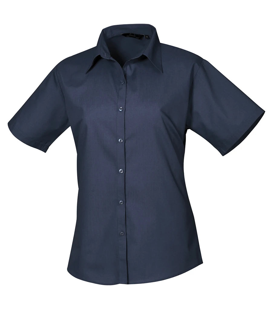Premier Ladies Short Sleeve Poplin Blouse — Navy
