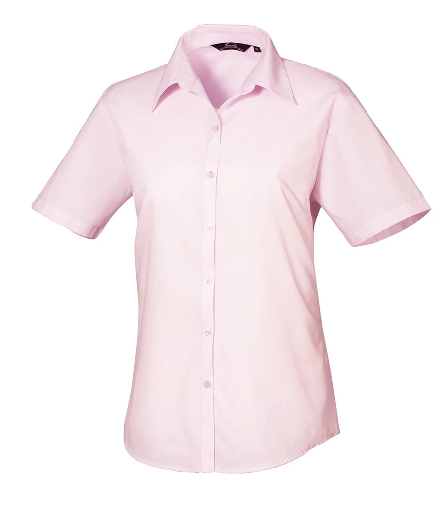 Premier Ladies Short Sleeve Poplin Blouse — Pink