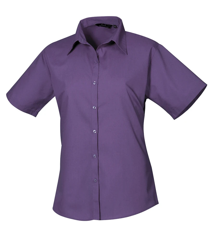 Premier Ladies Short Sleeve Poplin Blouse — Purple