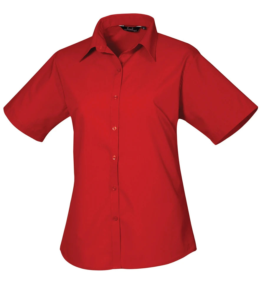 Premier Ladies Short Sleeve Poplin Blouse — Red