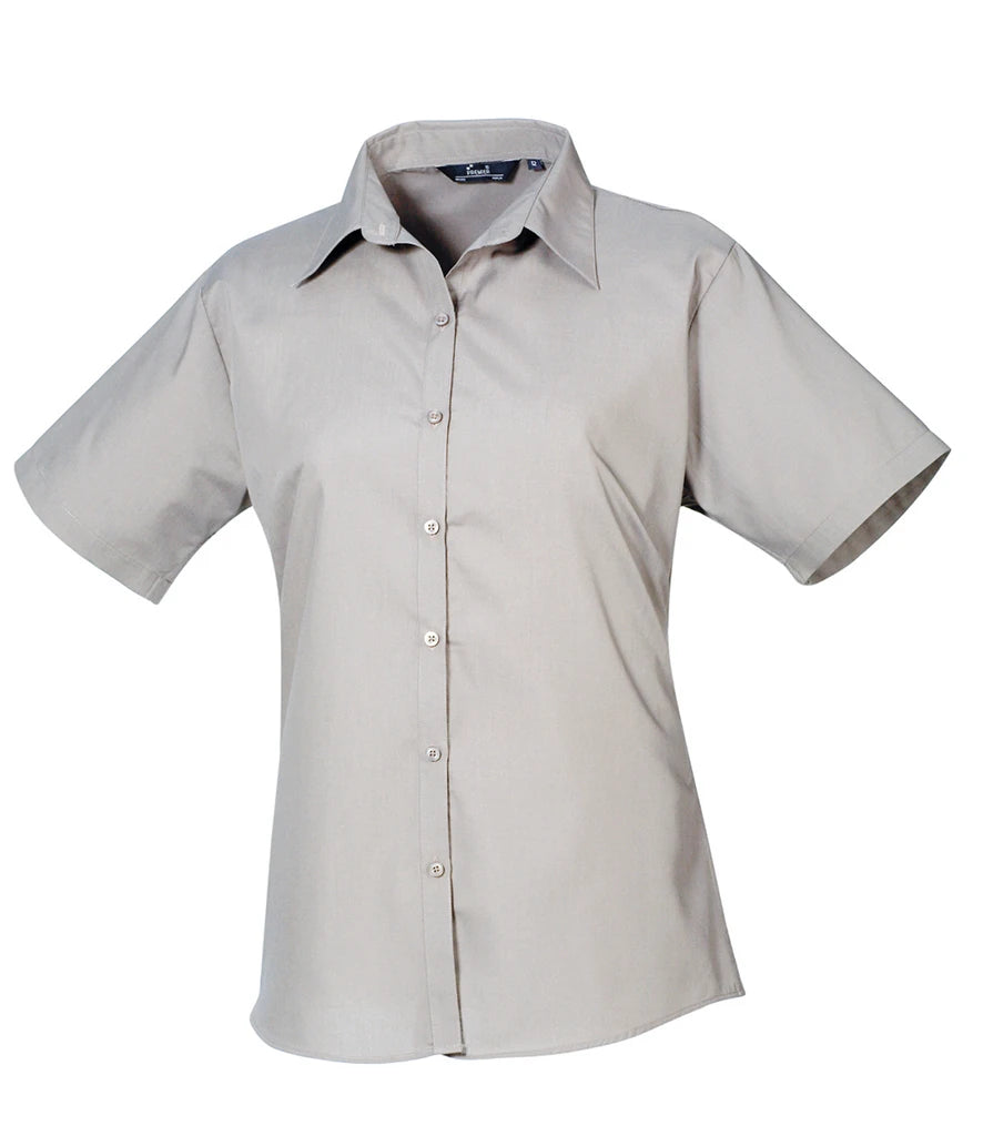 Premier Ladies Short Sleeve Poplin Blouse — Silver