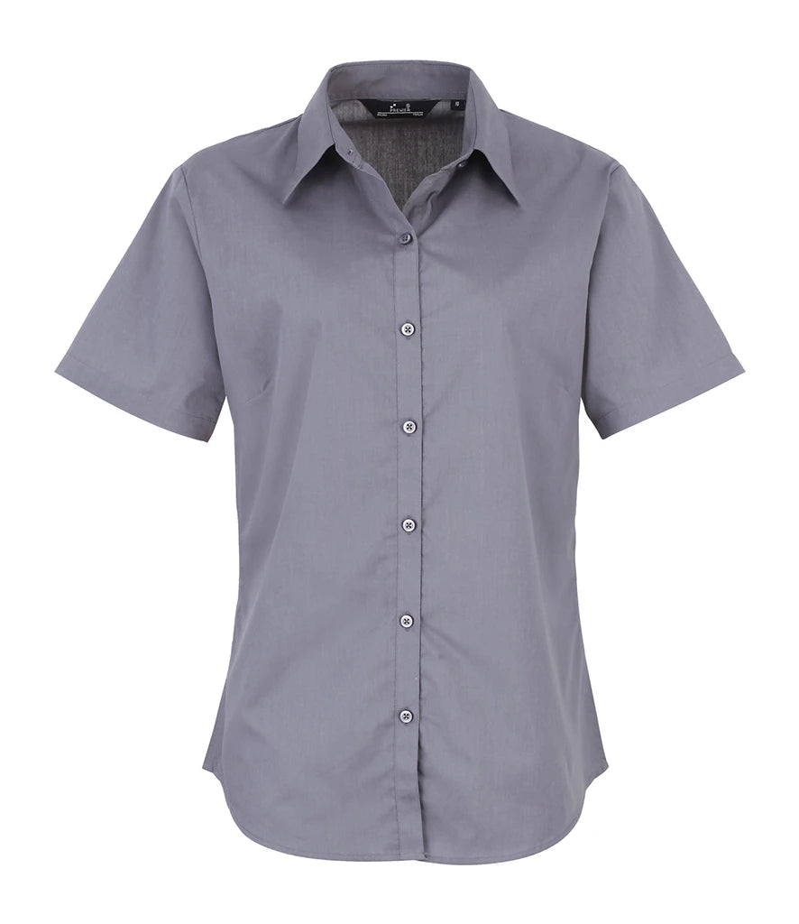 Premier Ladies Short Sleeve Poplin Blouse — Steel