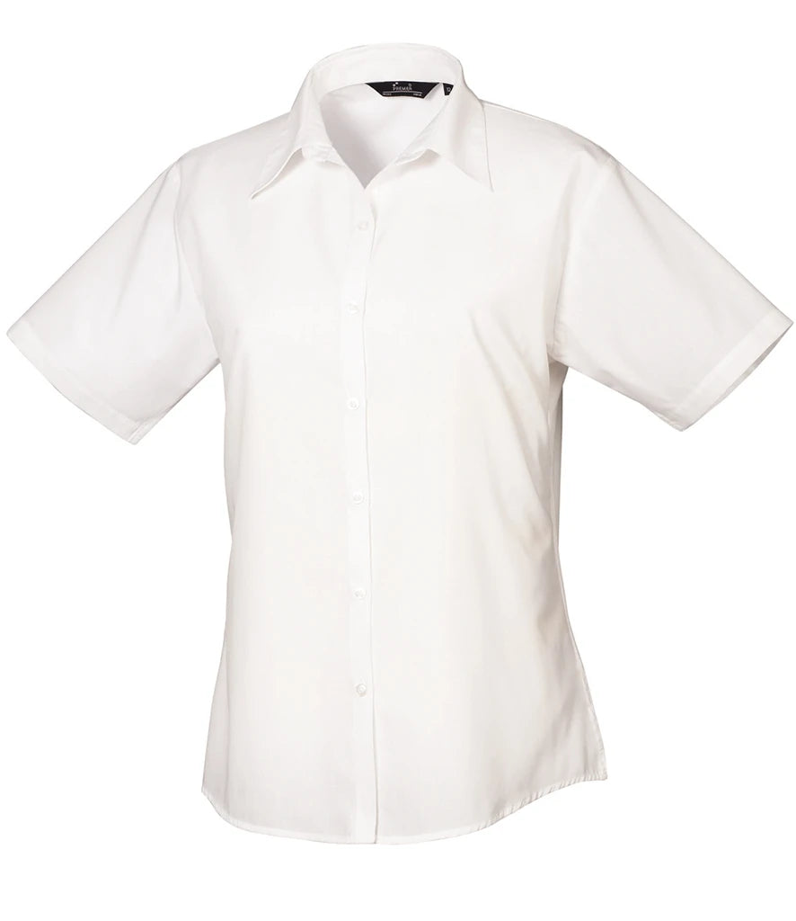 Premier Ladies Short Sleeve Poplin Blouse — White