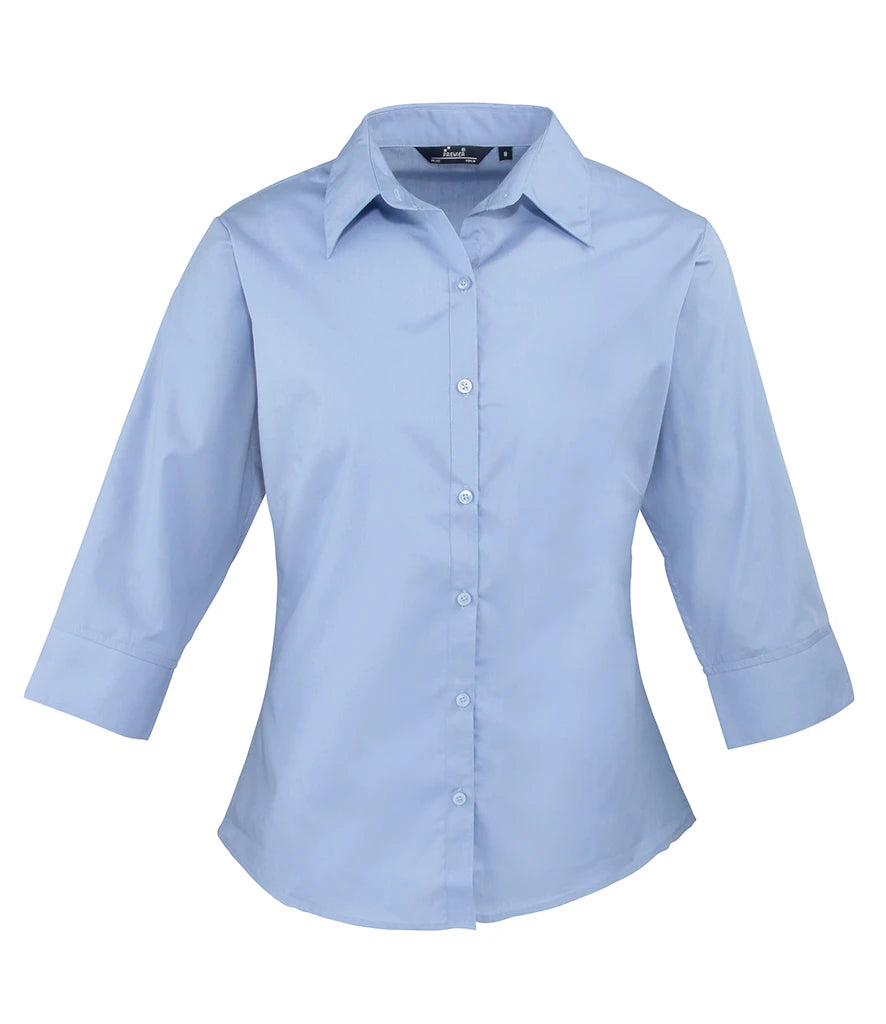 Premier Ladies 3/4 Sleeve Poplin Blouse — Mid Blue