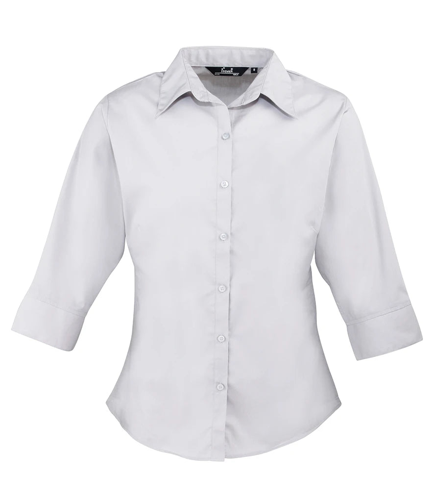 Premier Ladies 3/4 Sleeve Poplin Blouse — Silver