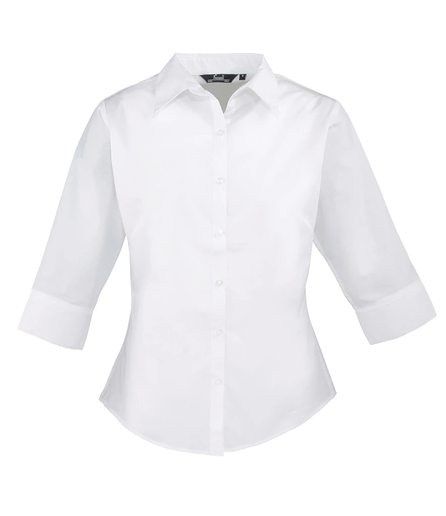 Premier Ladies 3/4 Sleeve Poplin Blouse — White
