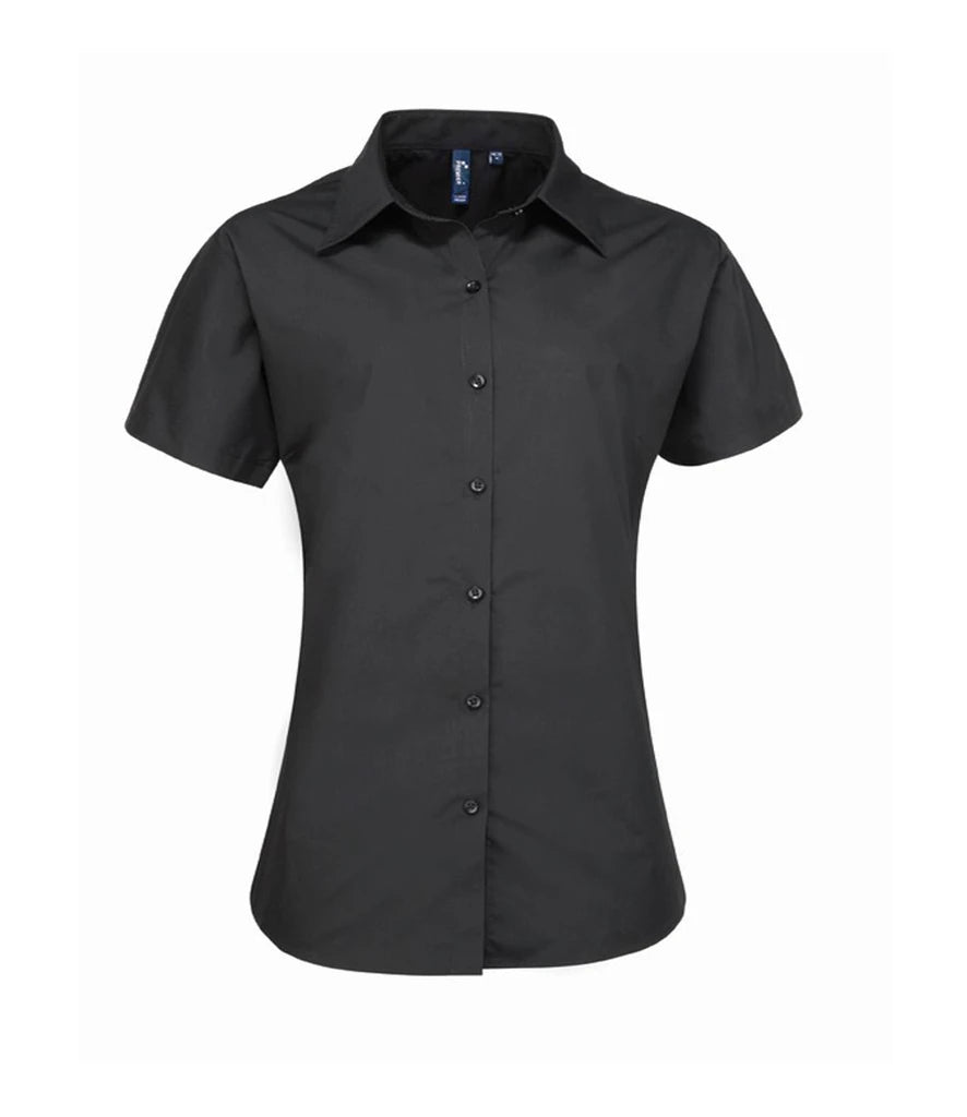 Premier Ladies Supreme Short Sleeve Poplin Shirt — Black