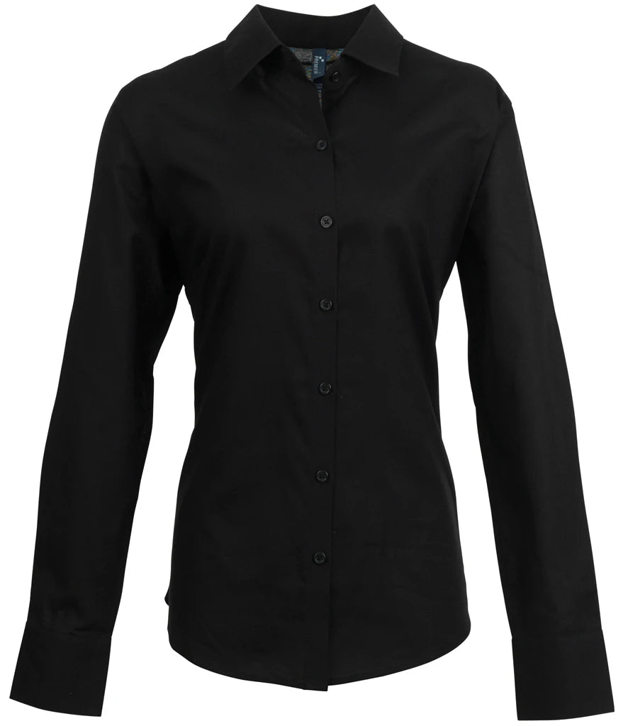 Premier Ladies Signature Long Sleeve Oxford Shirt — Black