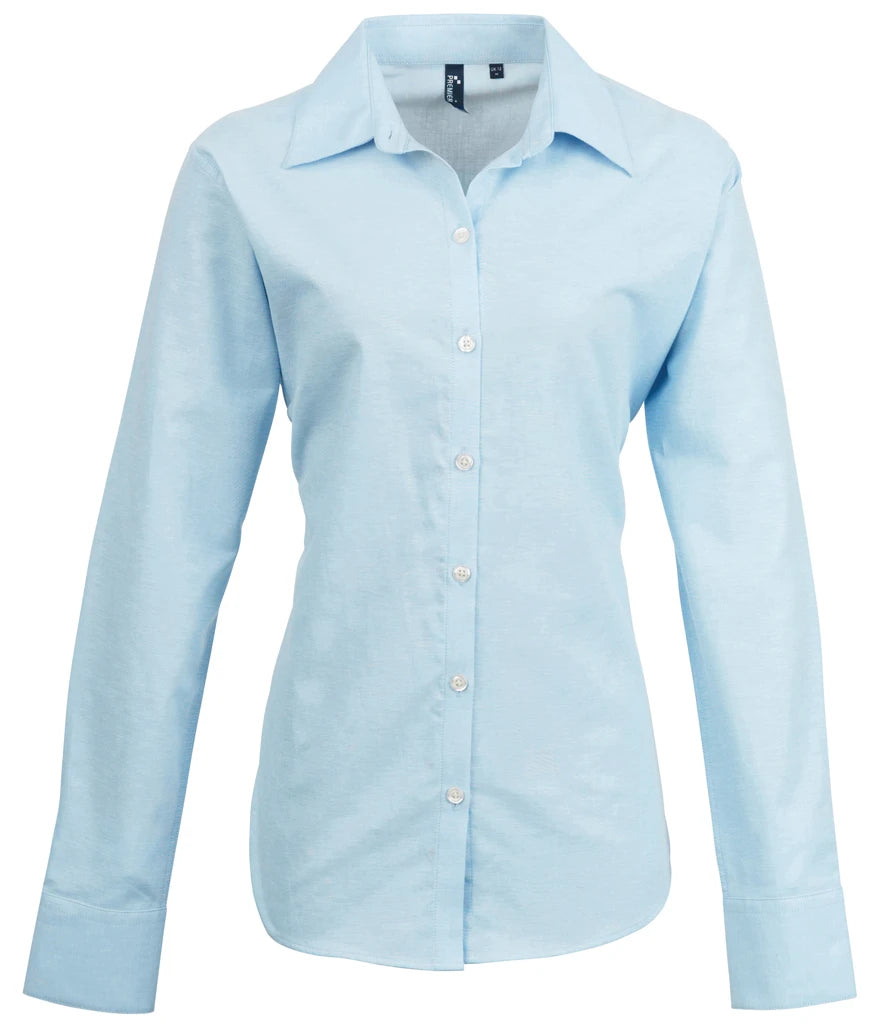 Premier Ladies Signature Long Sleeve Oxford Shirt — Light Blue