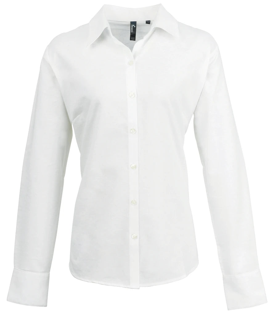 Premier Ladies Signature Long Sleeve Oxford Shirt — White
