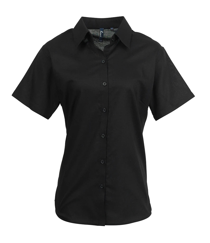 Premier Ladies Signature Short Sleeve Oxford Shirt — Black