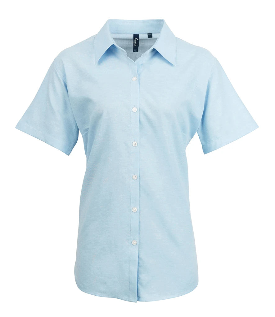Premier Ladies Signature Short Sleeve Oxford Shirt — Light Blue