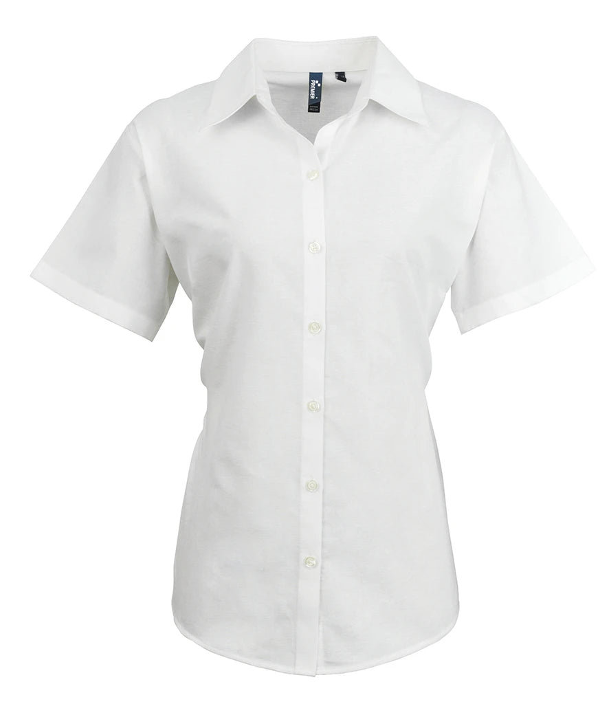 Premier Ladies Signature Short Sleeve Oxford Shirt — White