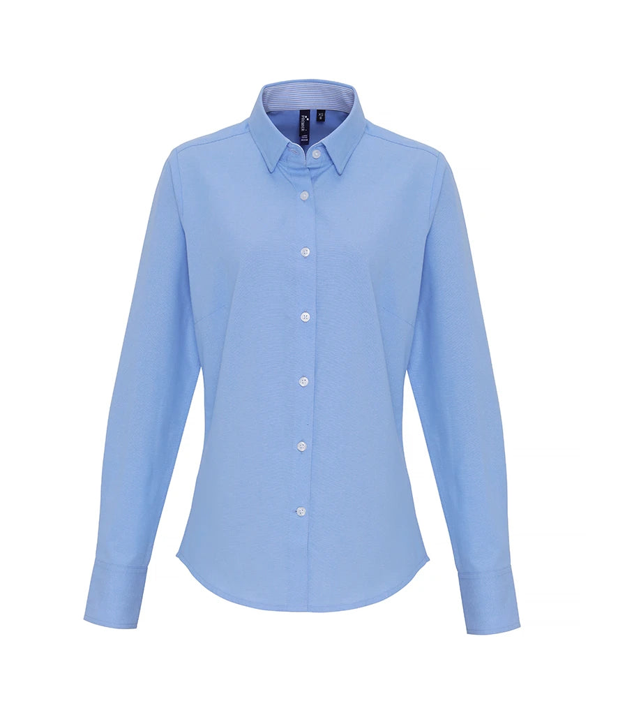Premier Ladies Long Sleeve Striped Oxford Shirt — Oxford Blue