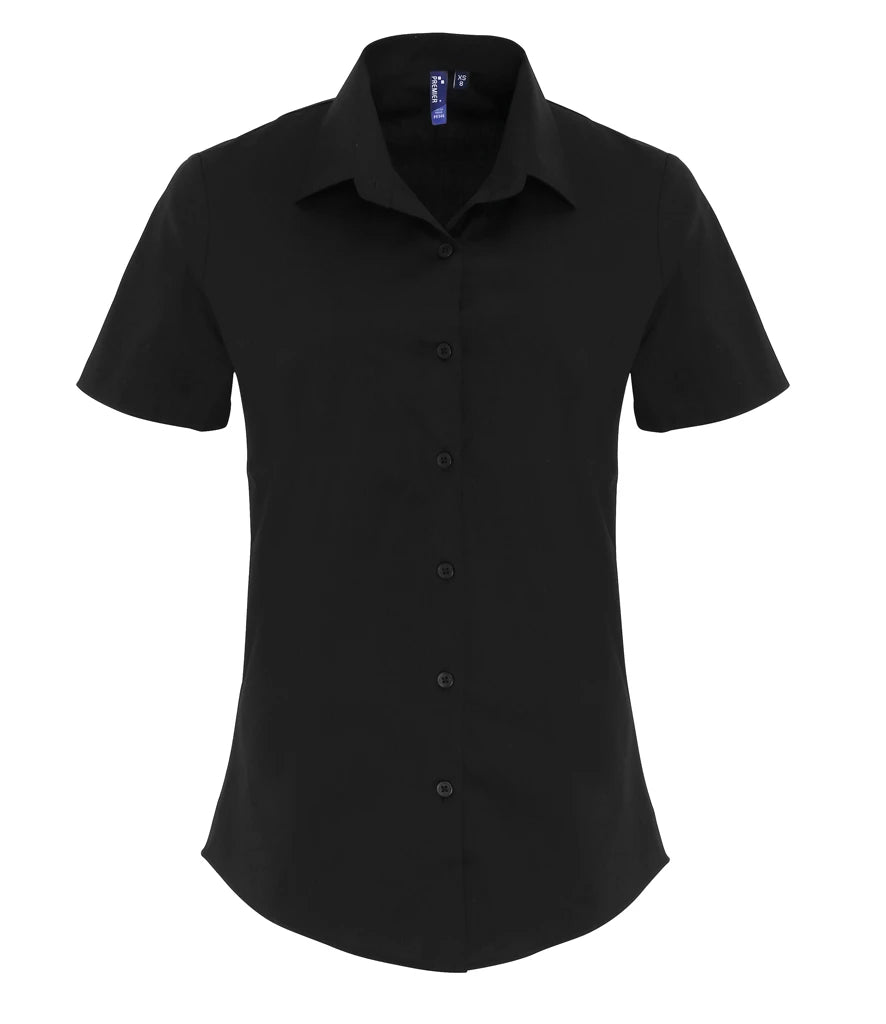 Premier Ladies Short Sleeve Stretch Fit Poplin Shirt — Black