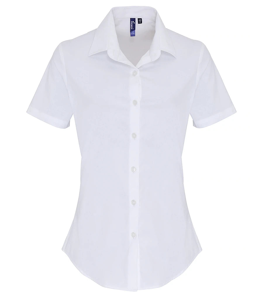 Premier Ladies Short Sleeve Stretch Fit Poplin Shirt — White