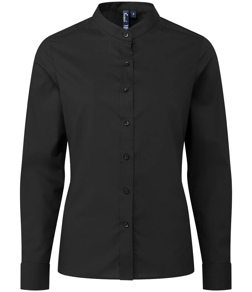 Premier Ladies Banded Collar Grandad Shirt — Black