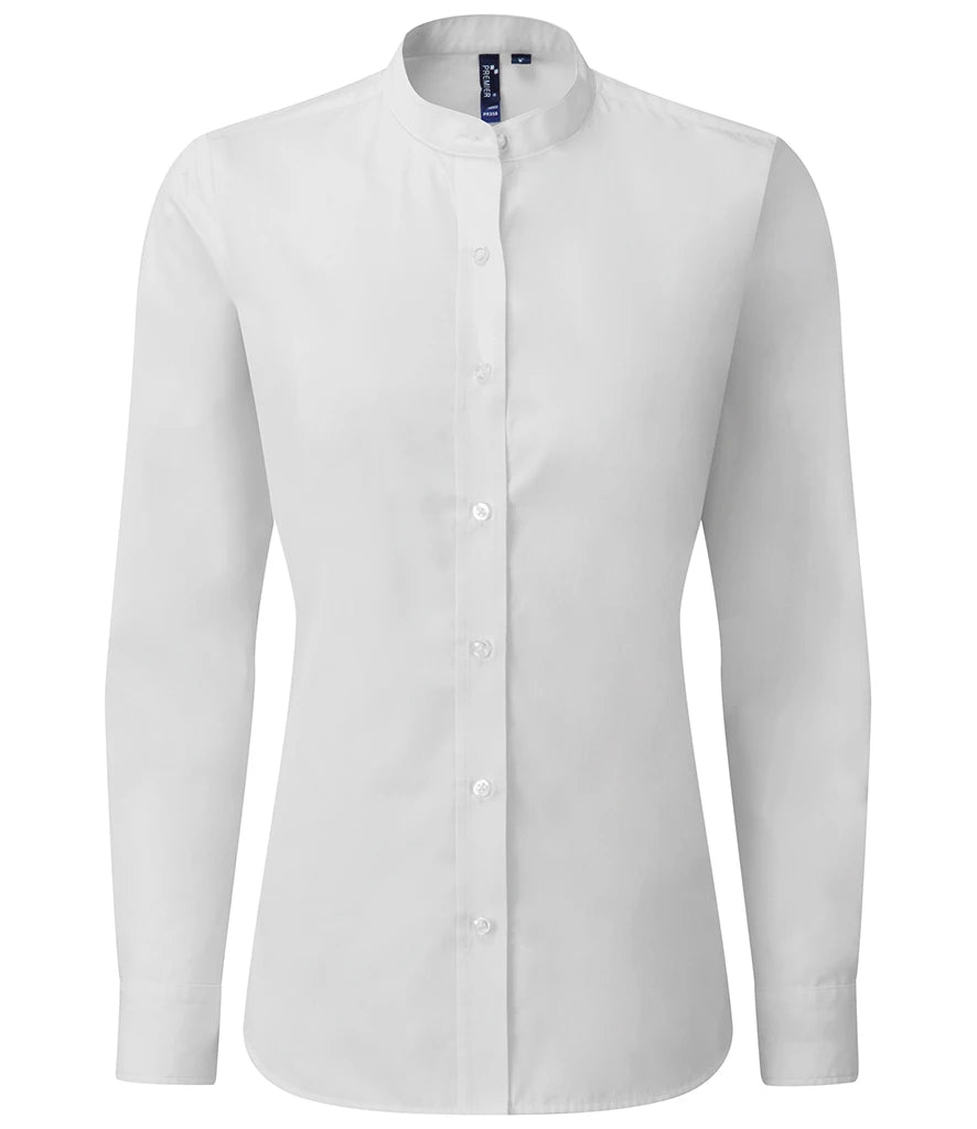 Premier Ladies Banded Collar Grandad Shirt — White