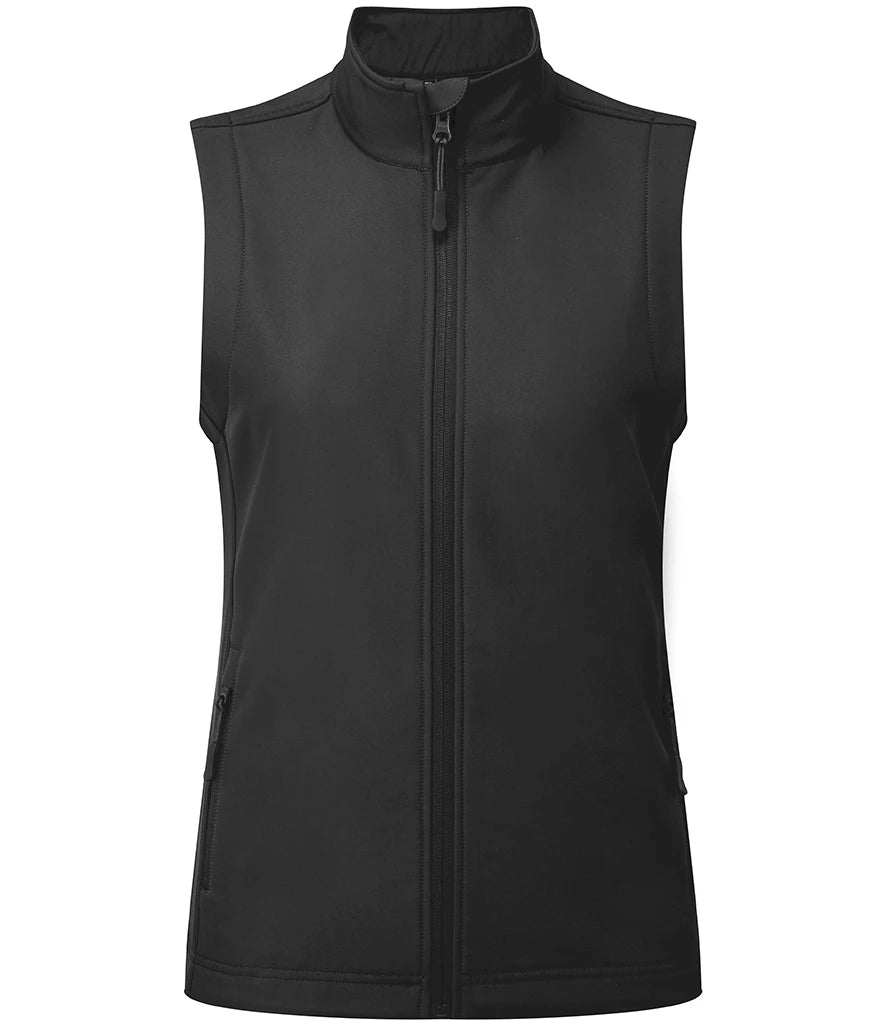 Premier Ladies Windchecker® Recycled Printable Soft Shell Gilet — Black