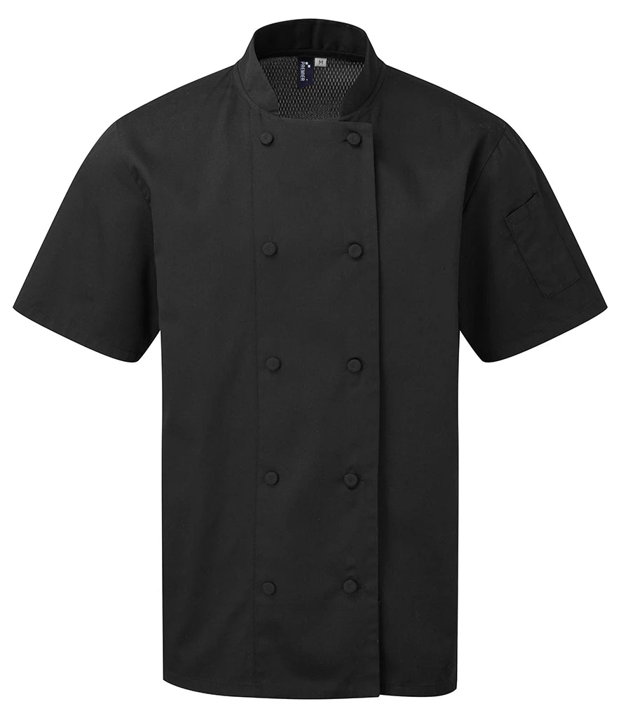 Premier Coolchecker® Short Sleeve Chef's Jacket — Black