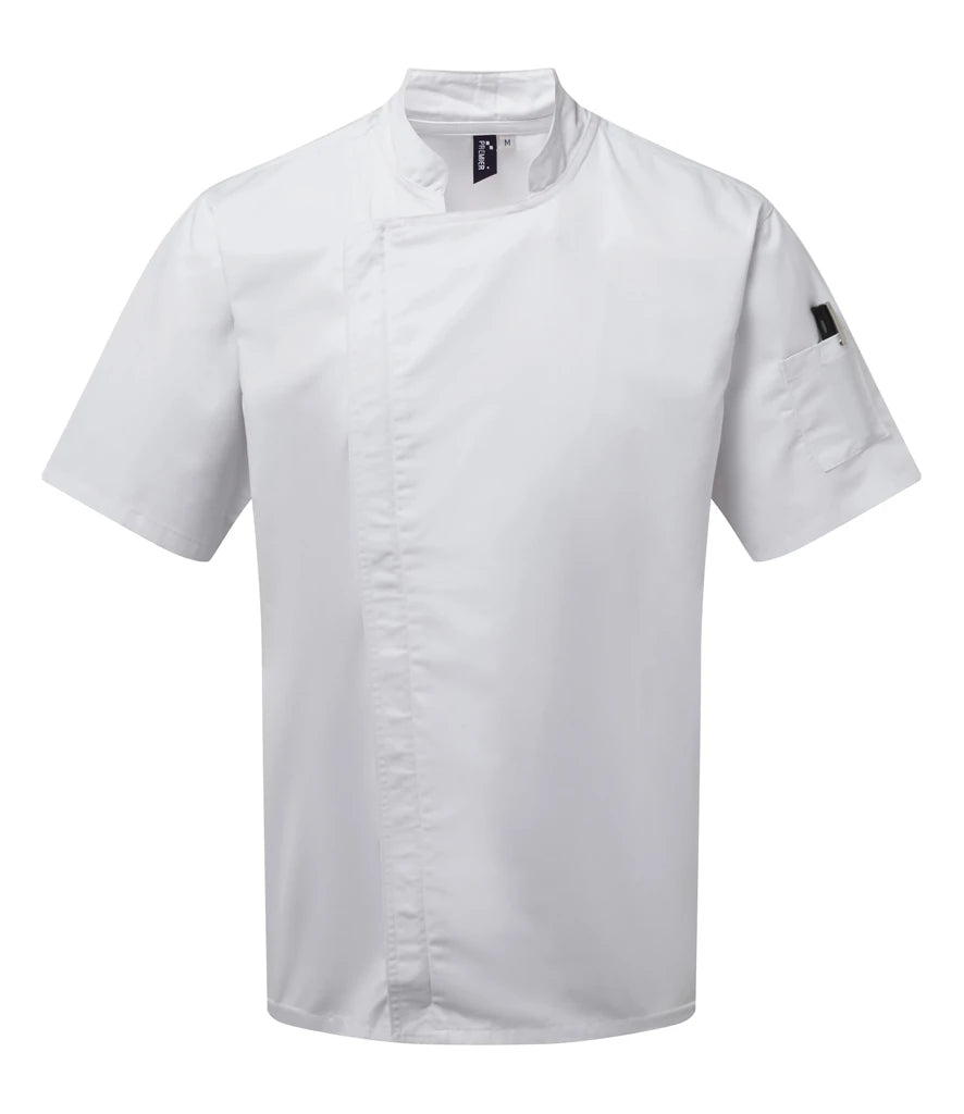 Premier Short Sleeve Zipped Chef's Jacket — White
