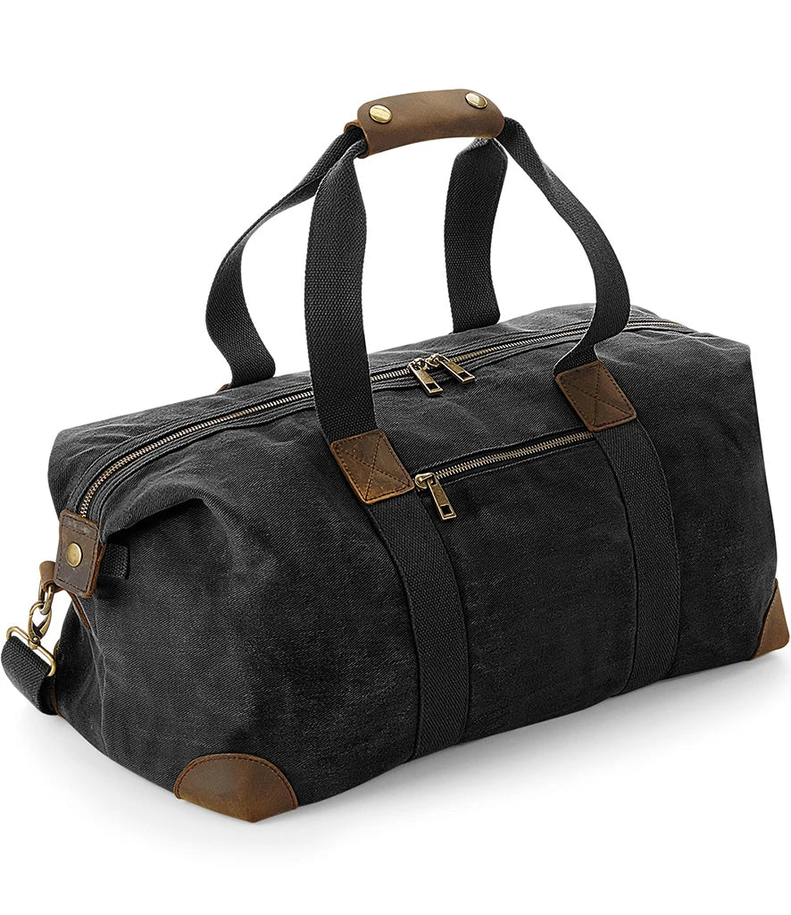 Quadra Heritage Waxed Canvas Holdall — Black